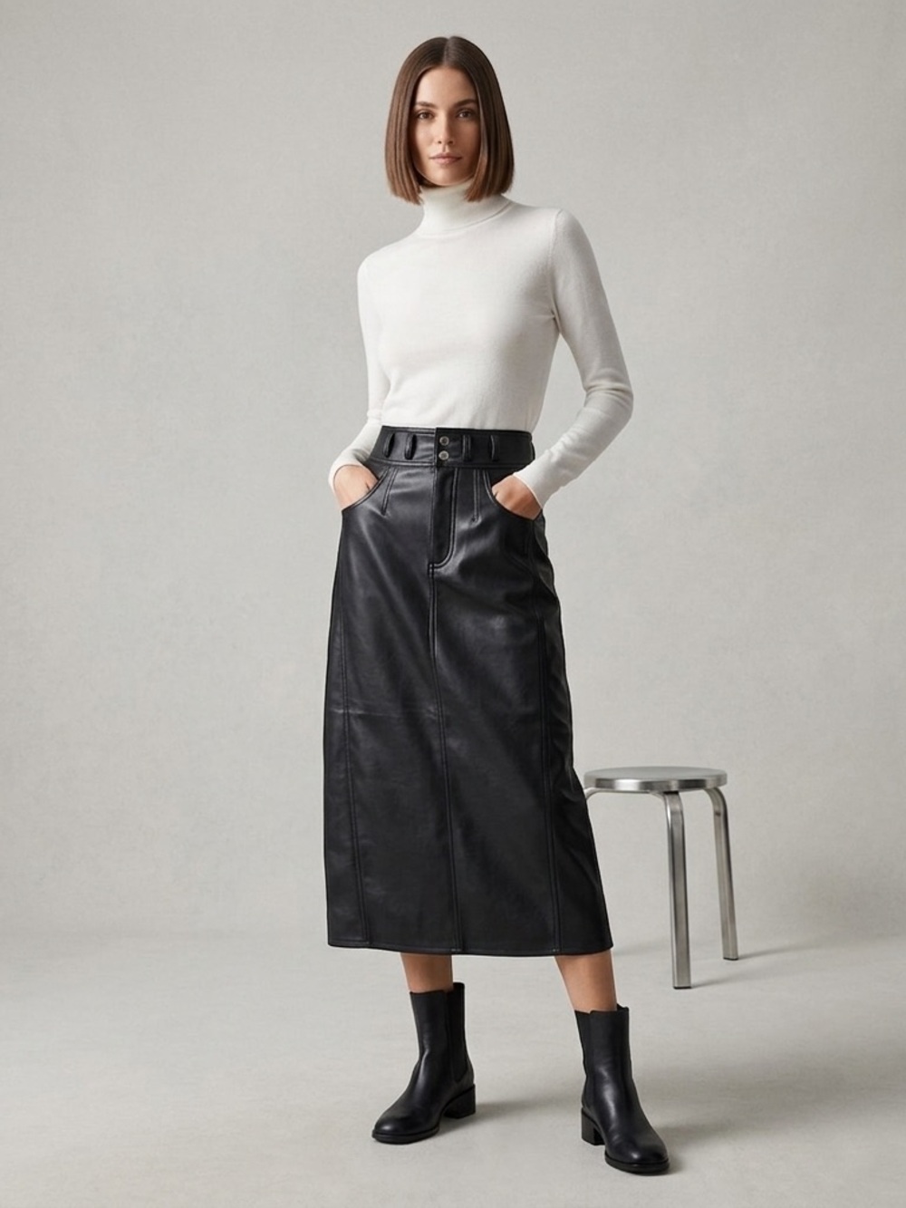 Madi Double Button Faux-Leather Skirt Pilcro Letterpress
